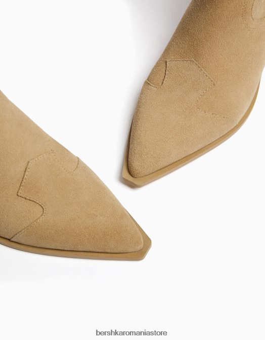 Bershka femei botine de cowboy din piele cu toc înalt nisip Z86D2303 încălţăminte