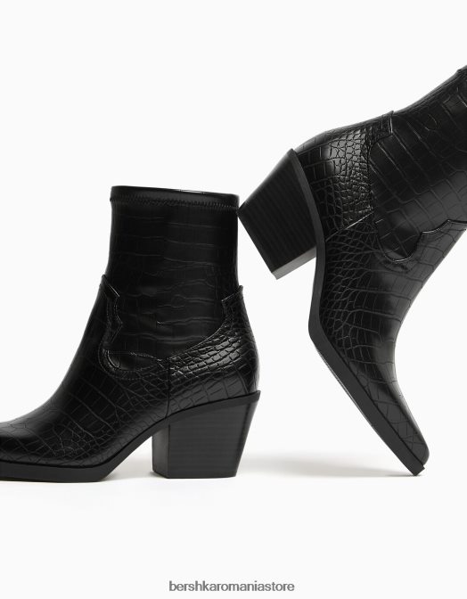 Bershka femei cizme de cowboy cu imprimeu animal în relief negru Z86D2302 încălţăminte