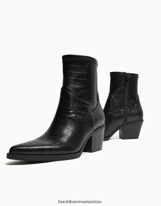 Bershka femei cizme de cowboy cu imprimeu animal în relief negru Z86D2313 încălţăminte