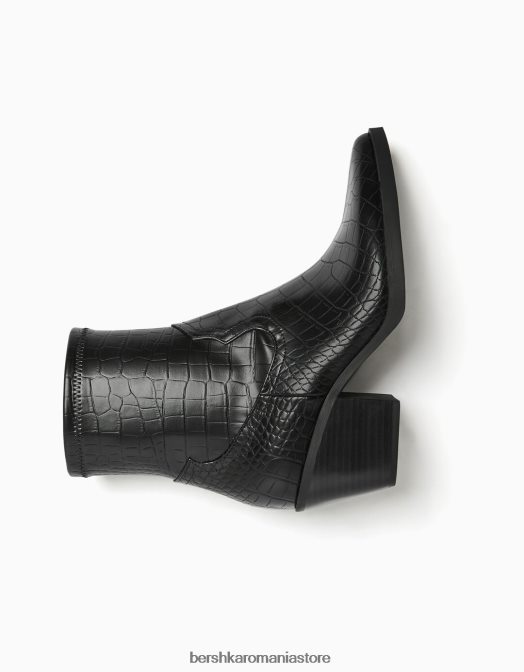 Bershka femei cizme de cowboy cu imprimeu animal în relief negru Z86D2313 încălţăminte