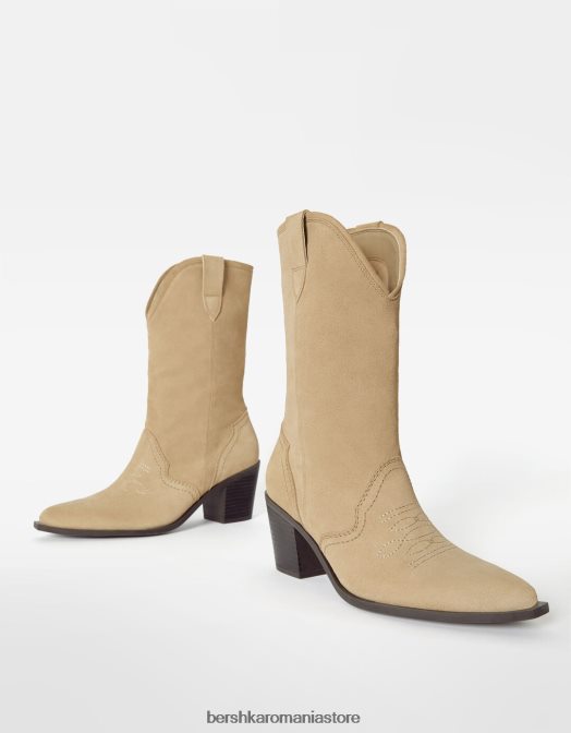 Bershka femei cizme de cowboy cu toc din piele nisip Z86D2331 încălţăminte