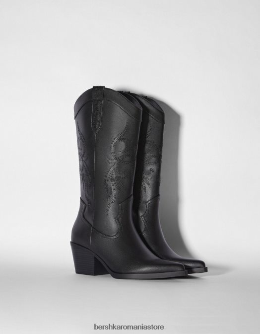 Bershka femei cizme de cowboy cu toc negru Z86D2328 încălţăminte