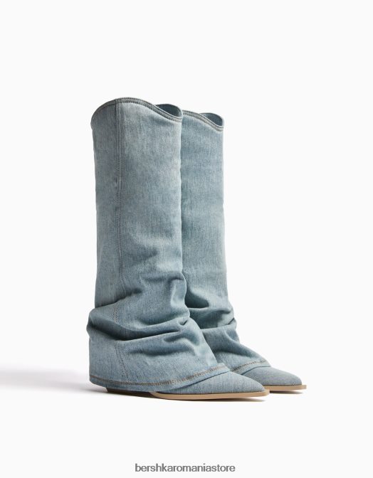 Bershka femei cizme din denim cu toc de cowboy spălat albastru Z86D1925 încălţăminte