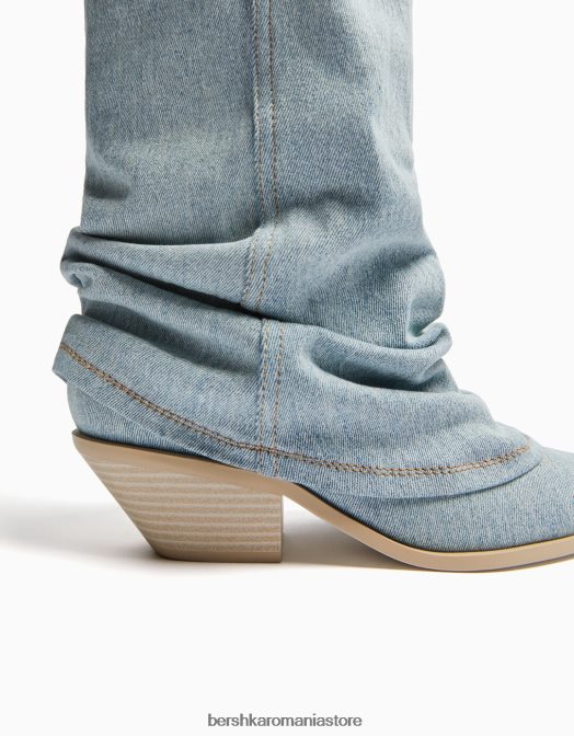 Bershka femei cizme din denim cu toc de cowboy spălat albastru Z86D1925 încălţăminte