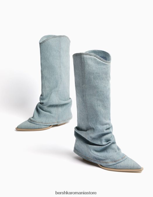 Bershka femei cizme din denim cu toc de cowboy spălat albastru Z86D1925 încălţăminte