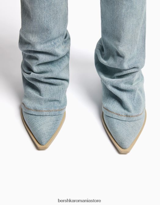 Bershka femei cizme din denim cu toc de cowboy spălat albastru Z86D2292 încălţăminte