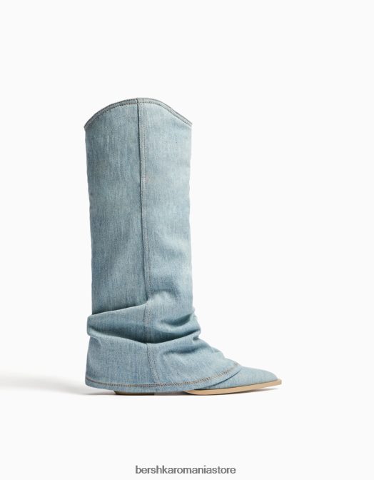 Bershka femei cizme din denim cu toc de cowboy spălat albastru Z86D2292 încălţăminte