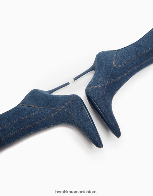 Bershka femei cizme din denim cu toc înalt peste genunchi spălat albastru Z86D1949 încălţăminte