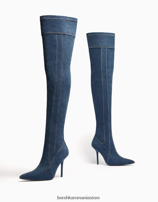 Bershka femei cizme din denim cu toc înalt peste genunchi spălat albastru Z86D1949 încălţăminte