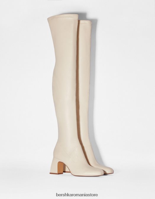 Bershka femei cizme peste genunchi cu toc mijlociu ecru Z86D2300 încălţăminte