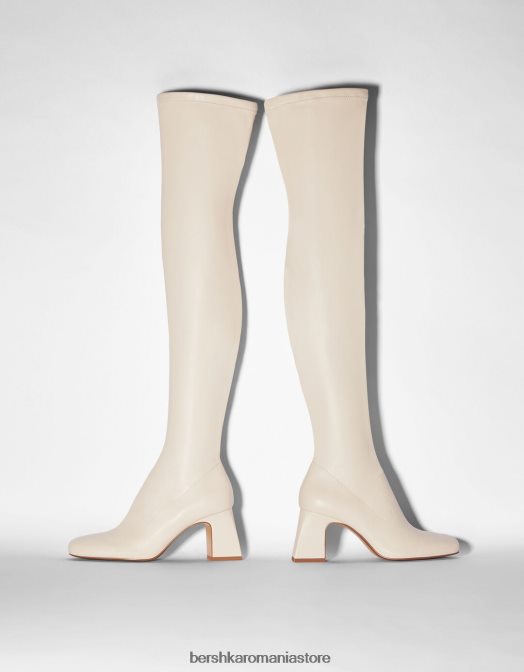 Bershka femei cizme peste genunchi cu toc mijlociu ecru Z86D2300 încălţăminte
