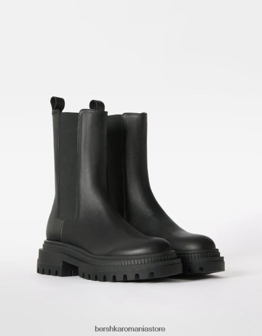 Bershka femei botine plate din piele cu gore elastice negru Z86D2308 încălţăminte