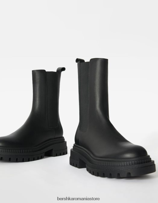 Bershka femei botine plate din piele cu gore elastice negru Z86D2308 încălţăminte