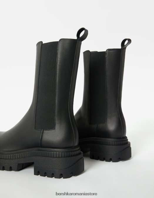 Bershka femei botine plate din piele cu gore elastice negru Z86D2308 încălţăminte