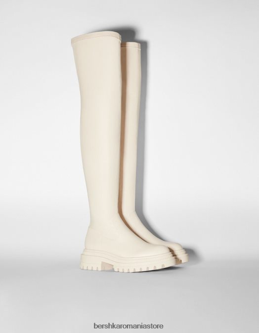Bershka femei cizme plate cu talpa track xl ecru Z86D2304 încălţăminte