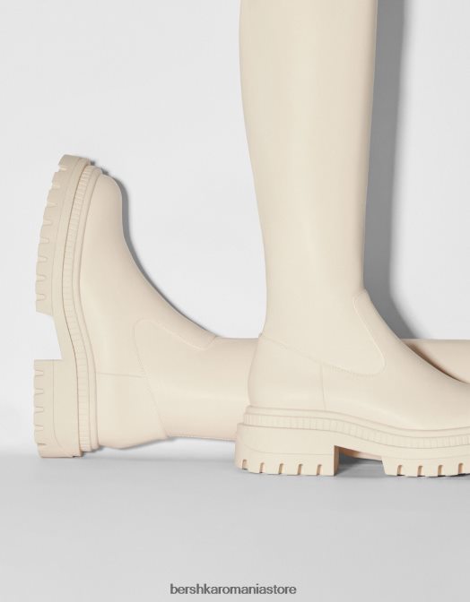 Bershka femei cizme plate cu talpa track xl ecru Z86D2304 încălţăminte