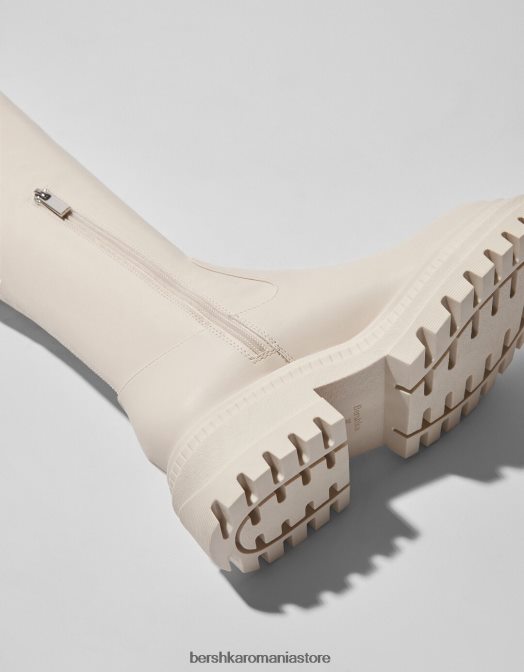 Bershka femei cizme plate cu talpa track xl ecru Z86D2304 încălţăminte