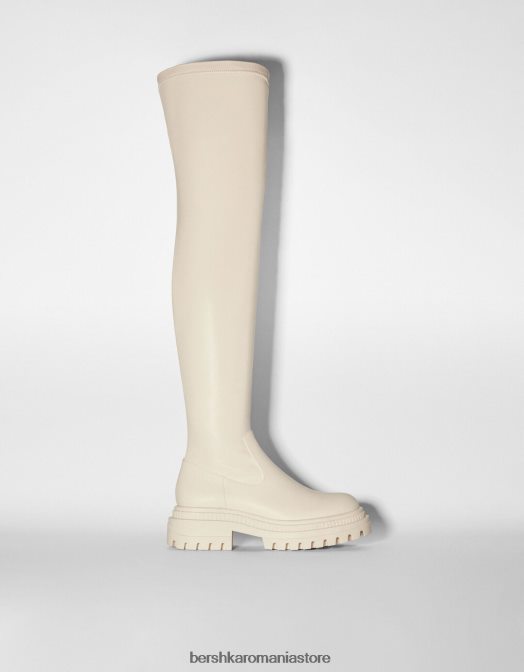 Bershka femei cizme plate cu talpa track xl ecru Z86D2304 încălţăminte