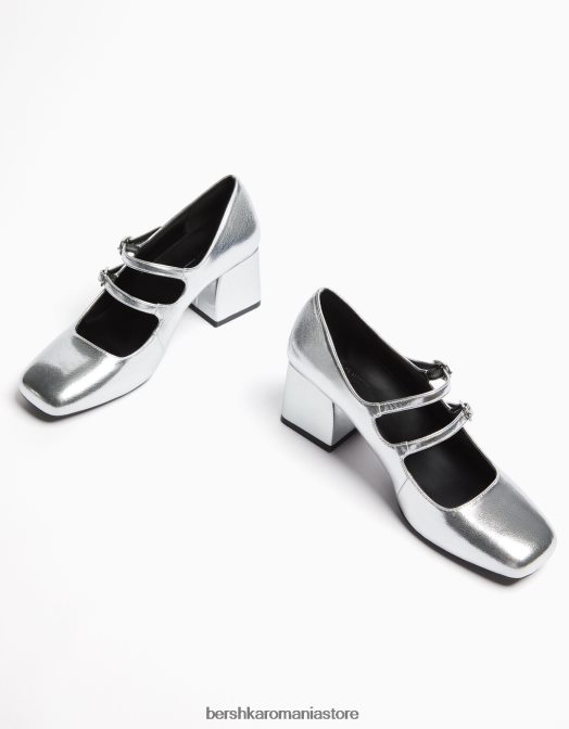 Bershka femei pantofi cu toc bloc mary jane argint Z86D2271 încălţăminte