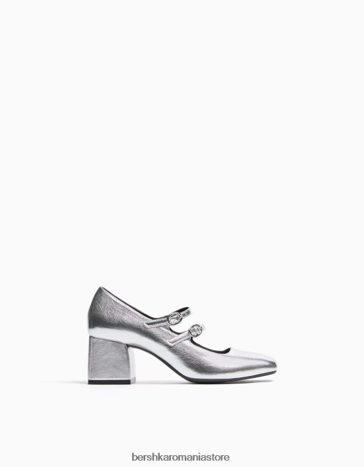 Bershka femei pantofi cu toc bloc mary jane argint Z86D2271 încălţăminte