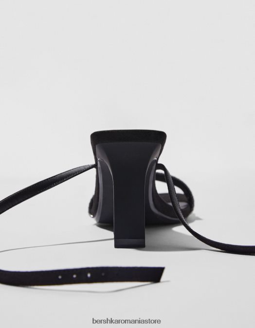 Bershka femei Sandale cu toc, cu cureaua la gleznă și vamp metalic negru Z86D2194 încălţăminte