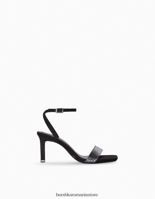 Bershka femei Sandale cu toc, cu cureaua la gleznă și vamp metalic negru Z86D2194 încălţăminte