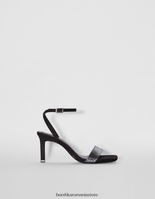 Bershka femei Sandale cu toc, cu cureaua la gleznă și vamp metalic negru Z86D2194 încălţăminte