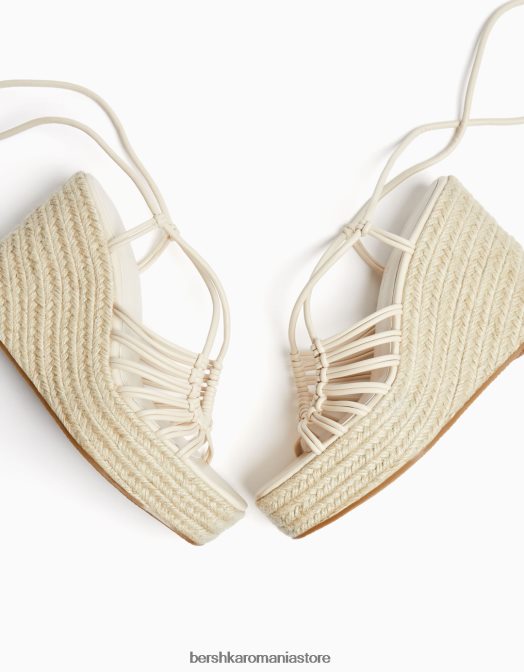 Bershka femei espadrile cu pană cu bretele cu șireturi ecru Z86D2171 încălţăminte