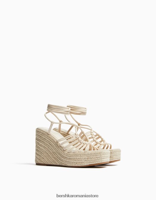 Bershka femei espadrile cu pană cu bretele cu șireturi ecru Z86D2180 încălţăminte