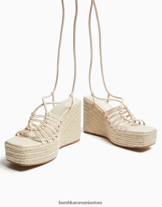 Bershka femei espadrile cu pană cu bretele cu șireturi ecru Z86D2180 încălţăminte