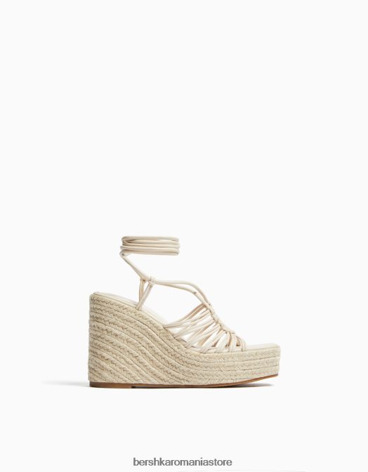Bershka femei espadrile cu pană cu bretele cu șireturi ecru Z86D2180 încălţăminte