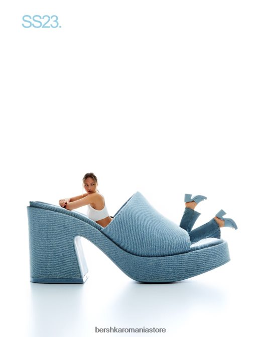 Bershka femei mulași din denim cu toc platformă spălat albastru Z86D2178 încălţăminte