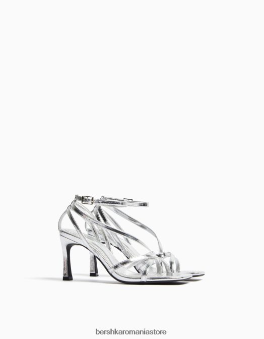 Bershka femei sandale cu bretele cu toc înalt și cu cureaua la gleznă argint Z86D2177 încălţăminte