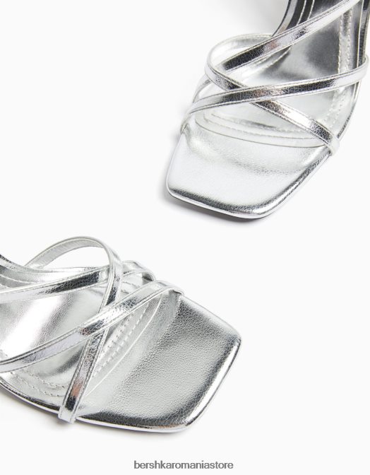 Bershka femei sandale cu bretele cu toc înalt și cu cureaua la gleznă argint Z86D2177 încălţăminte