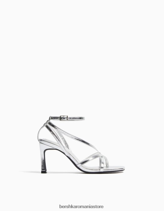 Bershka femei sandale cu bretele cu toc înalt și cu cureaua la gleznă argint Z86D2177 încălţăminte