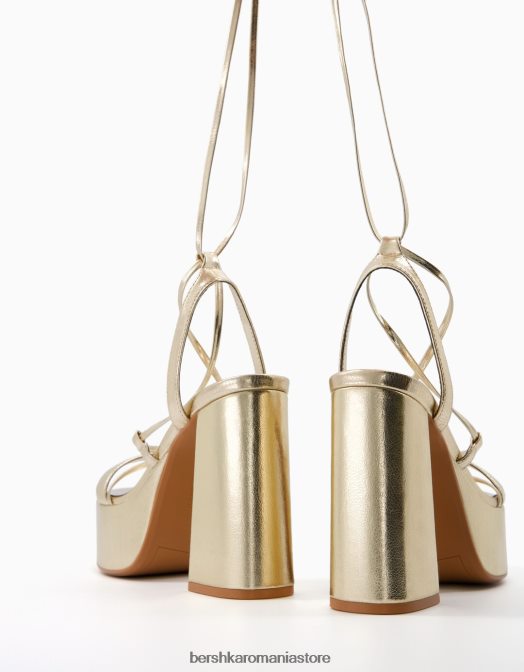 Bershka femei sandale cu platformă metalice cu toc înalt legat aur Z86D2172 încălţăminte
