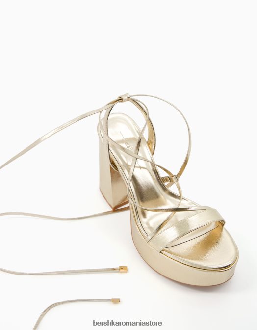 Bershka femei sandale cu platformă metalice cu toc înalt legat aur Z86D2172 încălţăminte