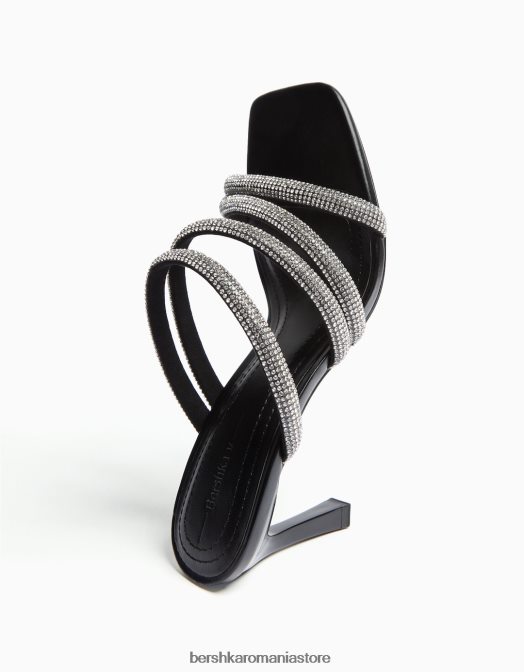 Bershka femei sandale cu toc inalt cu bretele din strass negru Z86D2139 încălţăminte