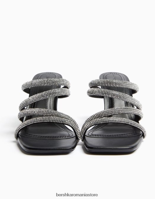 Bershka femei sandale cu toc inalt cu bretele din strass negru Z86D2139 încălţăminte