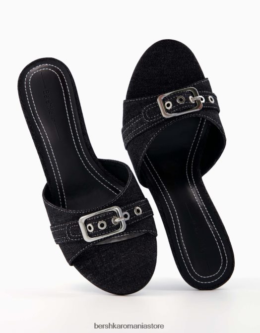 Bershka femei sandale din denim cu toc înalt negru Z86D1970 încălţăminte