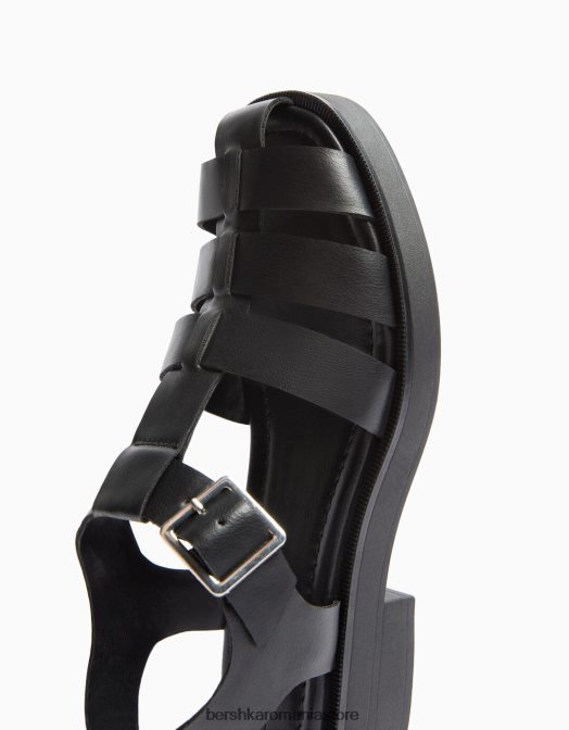 Bershka femei sandale cu cușcă plate negru Z86D2217 încălţăminte