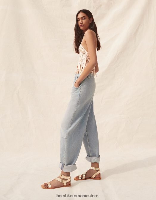 Bershka femei sandale cu glisoare plate cu curea metalică aur Z86D2225 încălţăminte