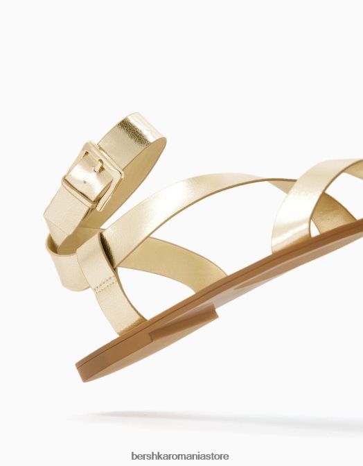 Bershka femei sandale cu glisoare plate cu curea metalică aur Z86D2225 încălţăminte