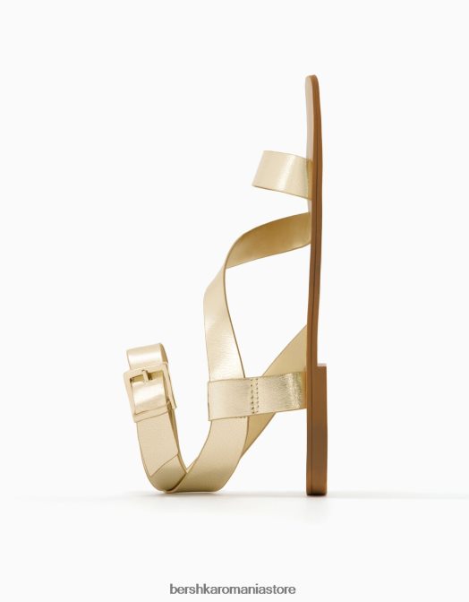 Bershka femei sandale cu glisoare plate cu curea metalică aur Z86D2228 încălţăminte