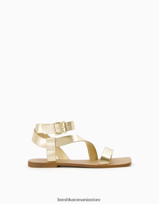 Bershka femei sandale cu glisoare plate cu curea metalică aur Z86D2228 încălţăminte