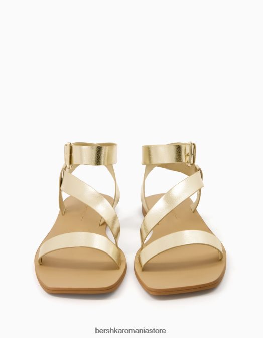 Bershka femei sandale cu glisoare plate cu curea metalică aur Z86D2233 încălţăminte