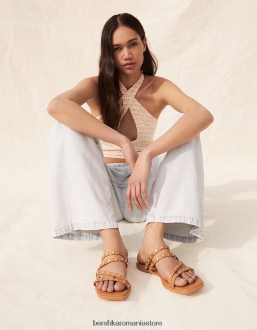 Bershka femei sandale cu glisor plat cu împânzire nisip Z86D2236 încălţăminte