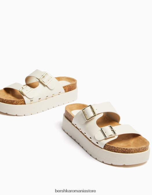 Bershka femei sandale cu platformă plate cu catarame ecru Z86D2212 încălţăminte