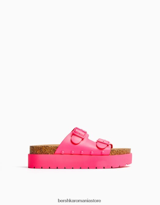 Bershka femei sandale cu platformă plate cu catarame fucsie Z86D2219 încălţăminte