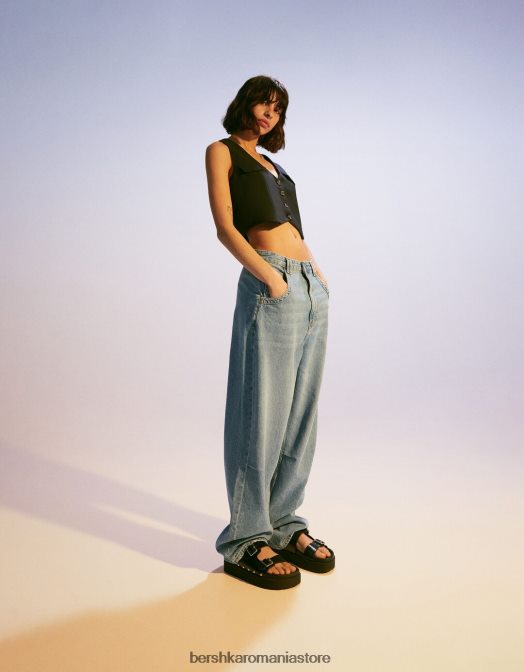 Bershka femei sandale cu platformă plate cu catarame negru Z86D2014 încălţăminte